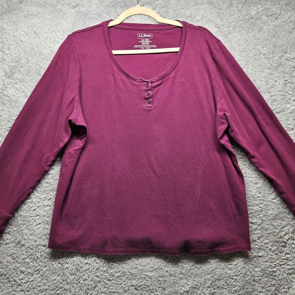 LL Bean Womens Maroon Henley Shirt Size XL Casual Solid Cotton Comfort